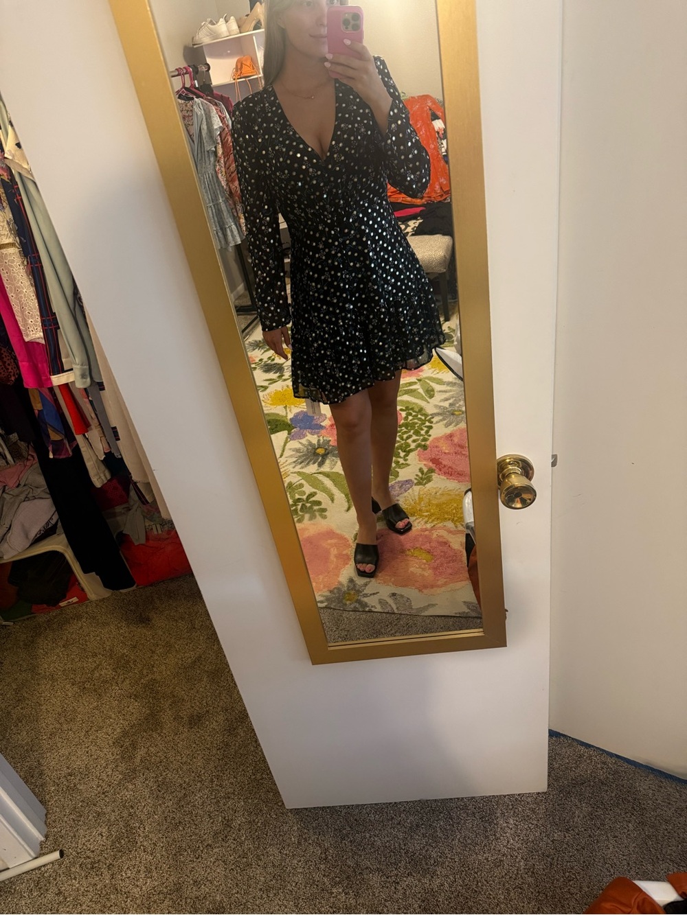 Yumi Kim Black Floral V-Neck Mini Dress